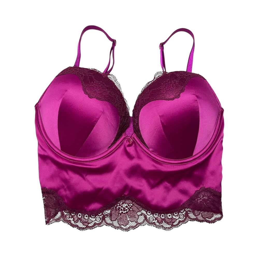 Victoria's Secret Bombshell Adds-2-Cup Raspberry Cooler Satin Corset Bra Top 34C